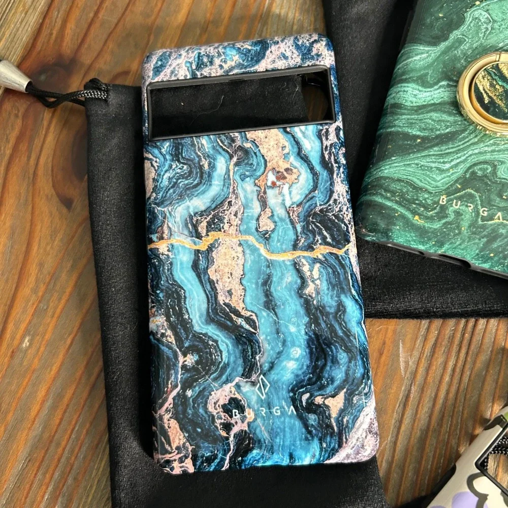Burga Google Pixel‎ 6 Pro Case 4 Pack Marble Floral Emerald Gold Ring Holder